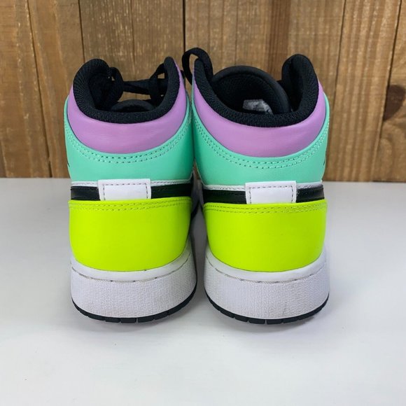 Jordan 1 Mid Pastel Black Toe Womens 6.5 Girls 5Y Green Purple Athletic Shoes - Picture 5 of 11